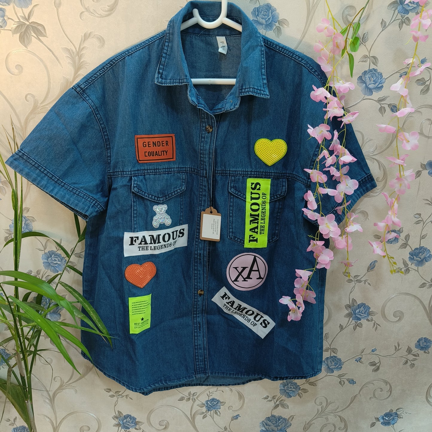 Funky Denim Sticker Designer Shirt