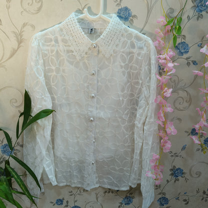 Pearl Collar Designer Chikankari Organza Shirt