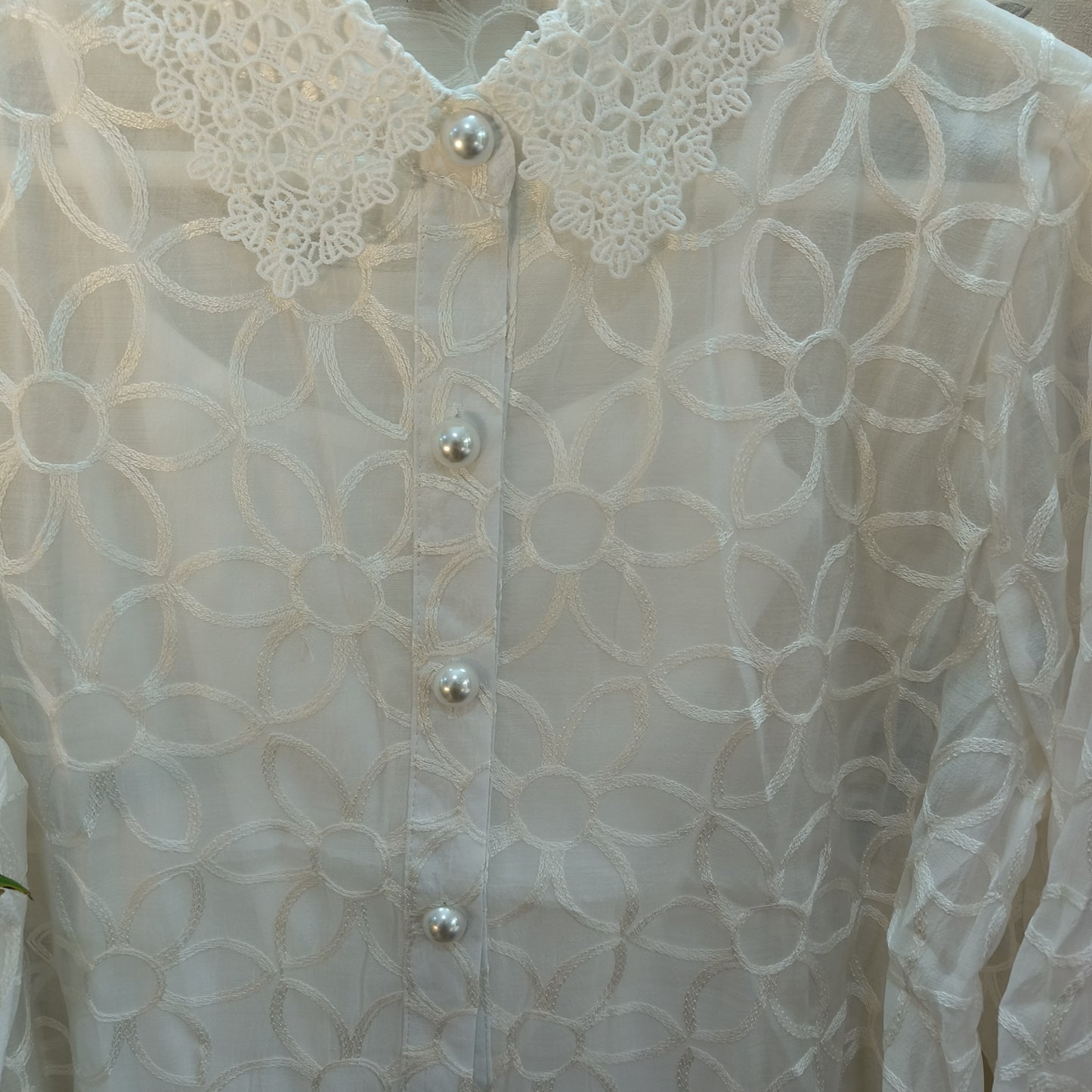 Pearl Collar Designer Chikankari Organza Shirt