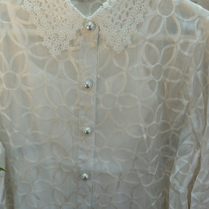 Pearl Collar Designer Chikankari Organza Shirt