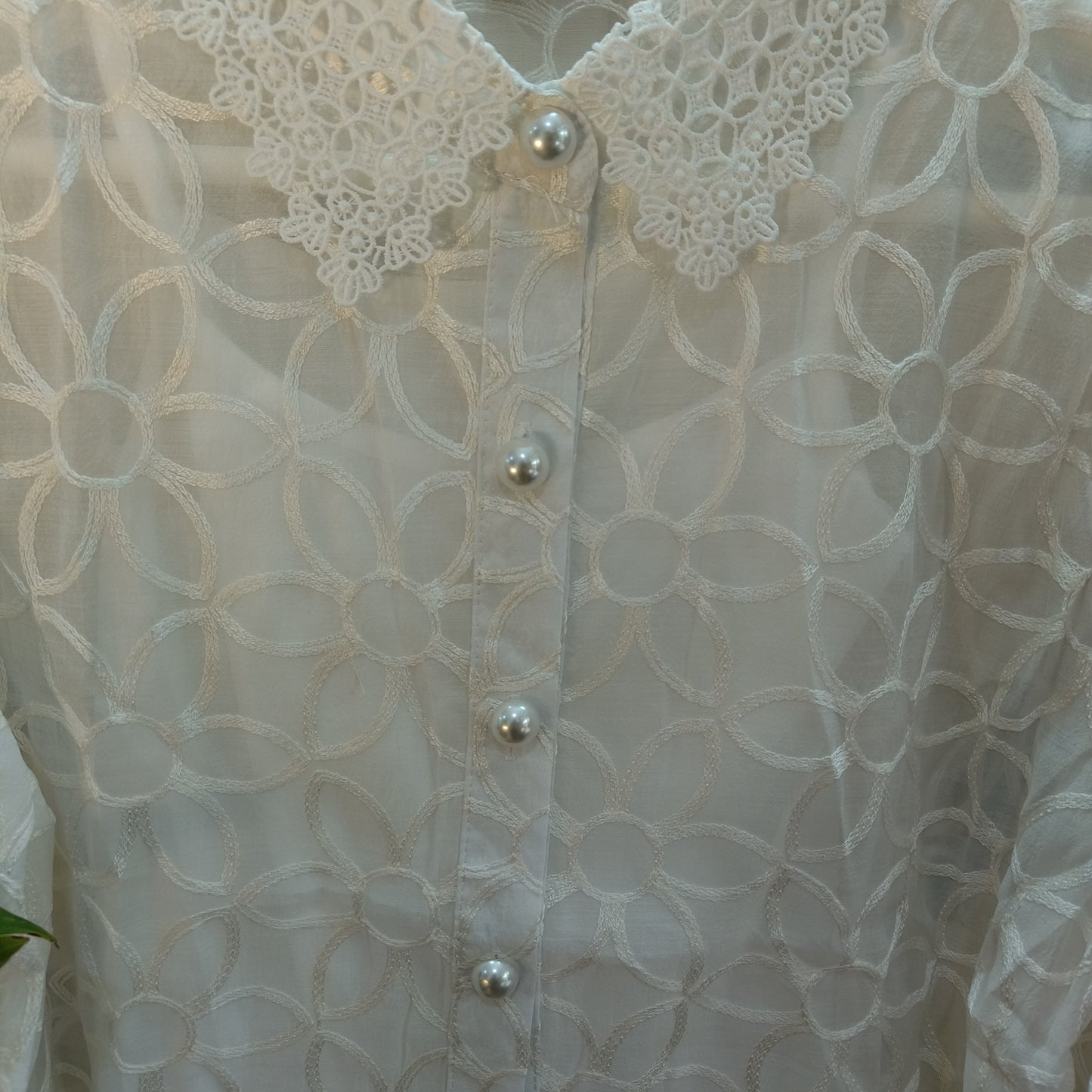 Pearl Collar Designer Chikankari Organza Shirt