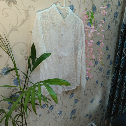 Pearl Collar Designer Chikankari Organza Shirt