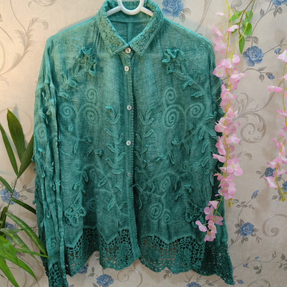 Linen Chikankari Crochet Work Embroidered Shirt