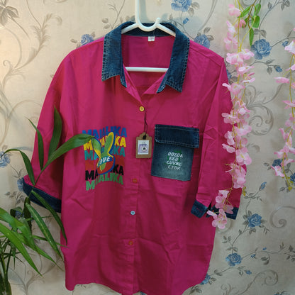 Patch Denim Cotton  Designer Shirt