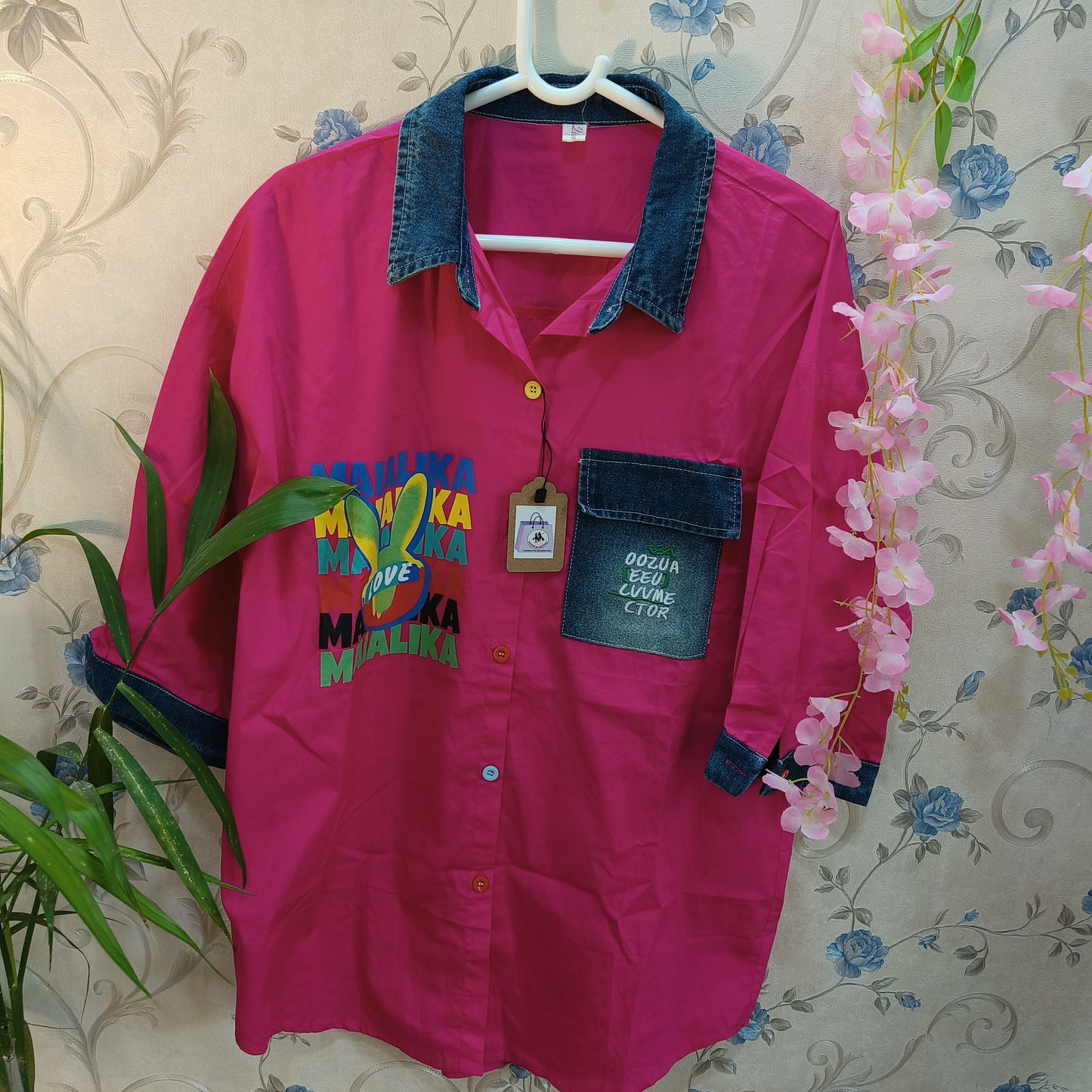 Patch Denim Cotton  Designer Shirt