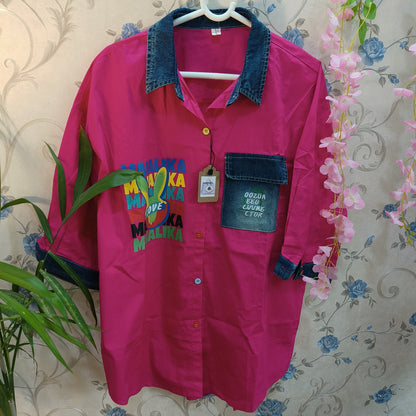 Patch Denim Cotton  Designer Shirt