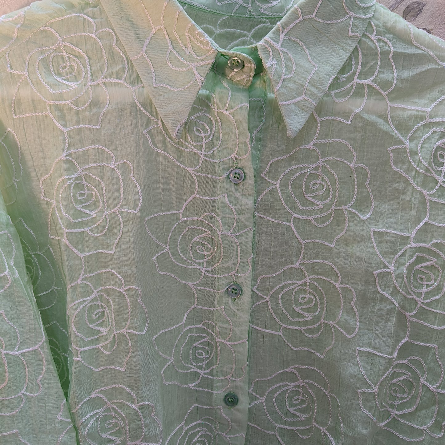 Rose Threadwork Stitch Embroidery Shirt