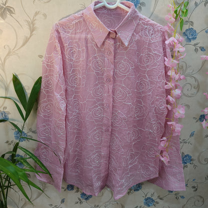 Rose Threadwork Stitch Embroidery Shirt