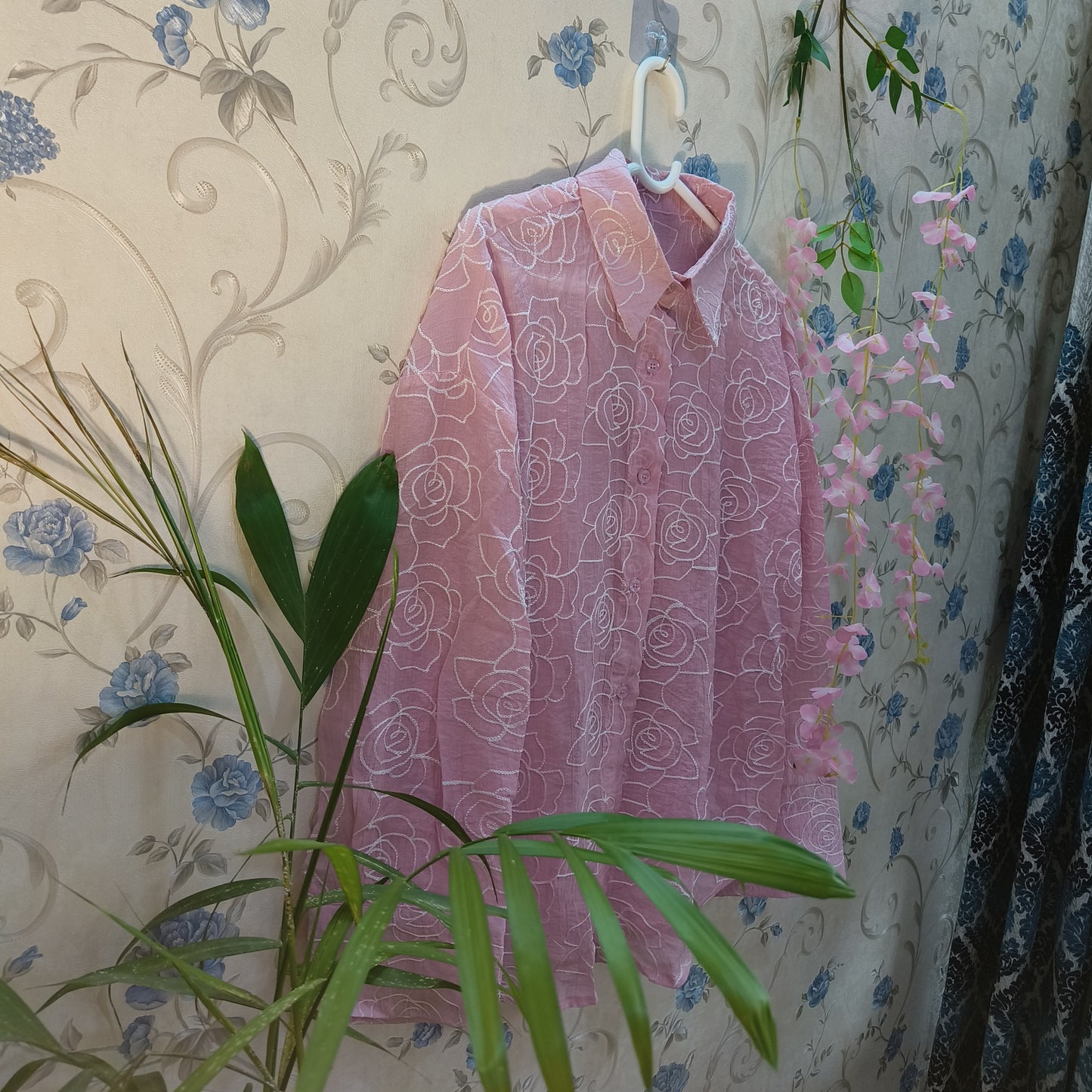 Rose Threadwork Stitch Embroidery Shirt