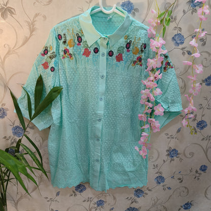 Sea Blue Threadwork stitch embroidery Long Shirt