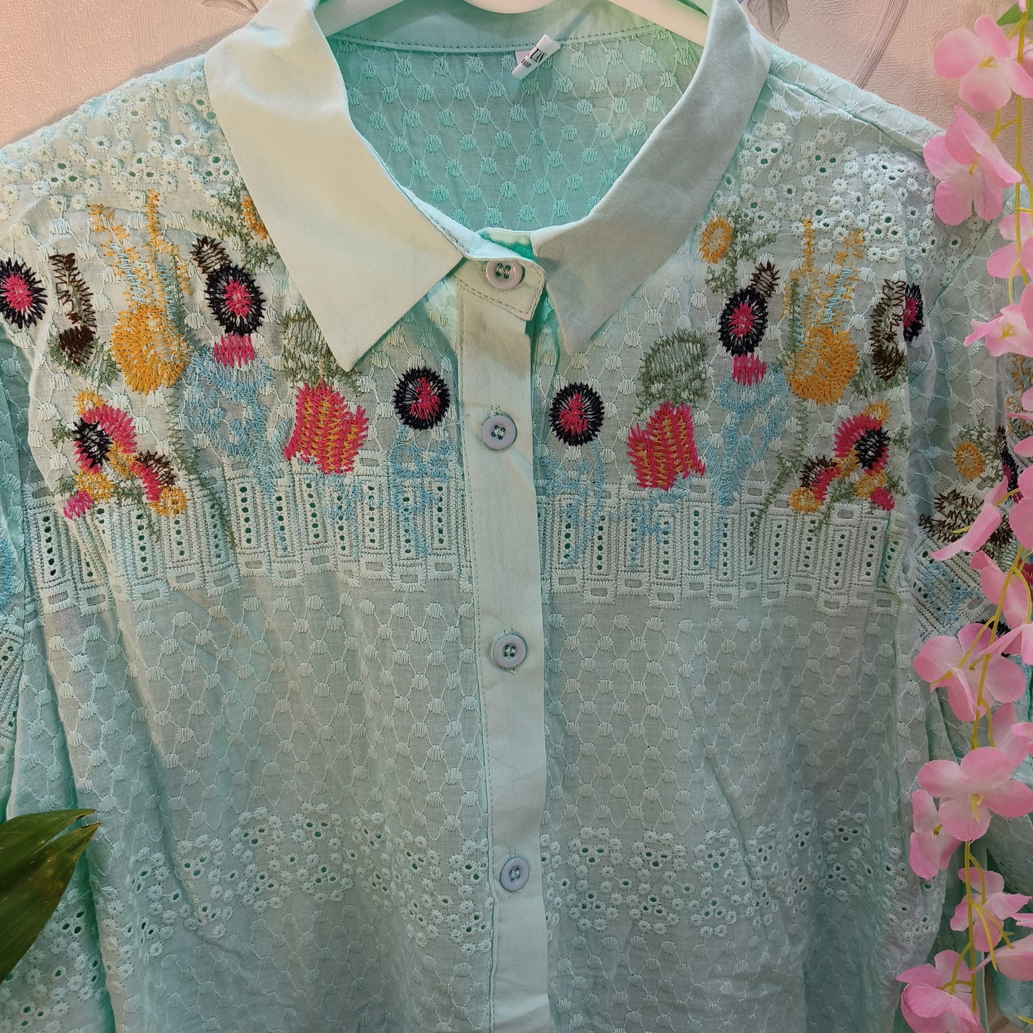 Sea Blue Threadwork stitch embroidery Long Shirt