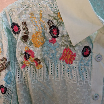 Sea Blue Threadwork stitch embroidery Long Shirt