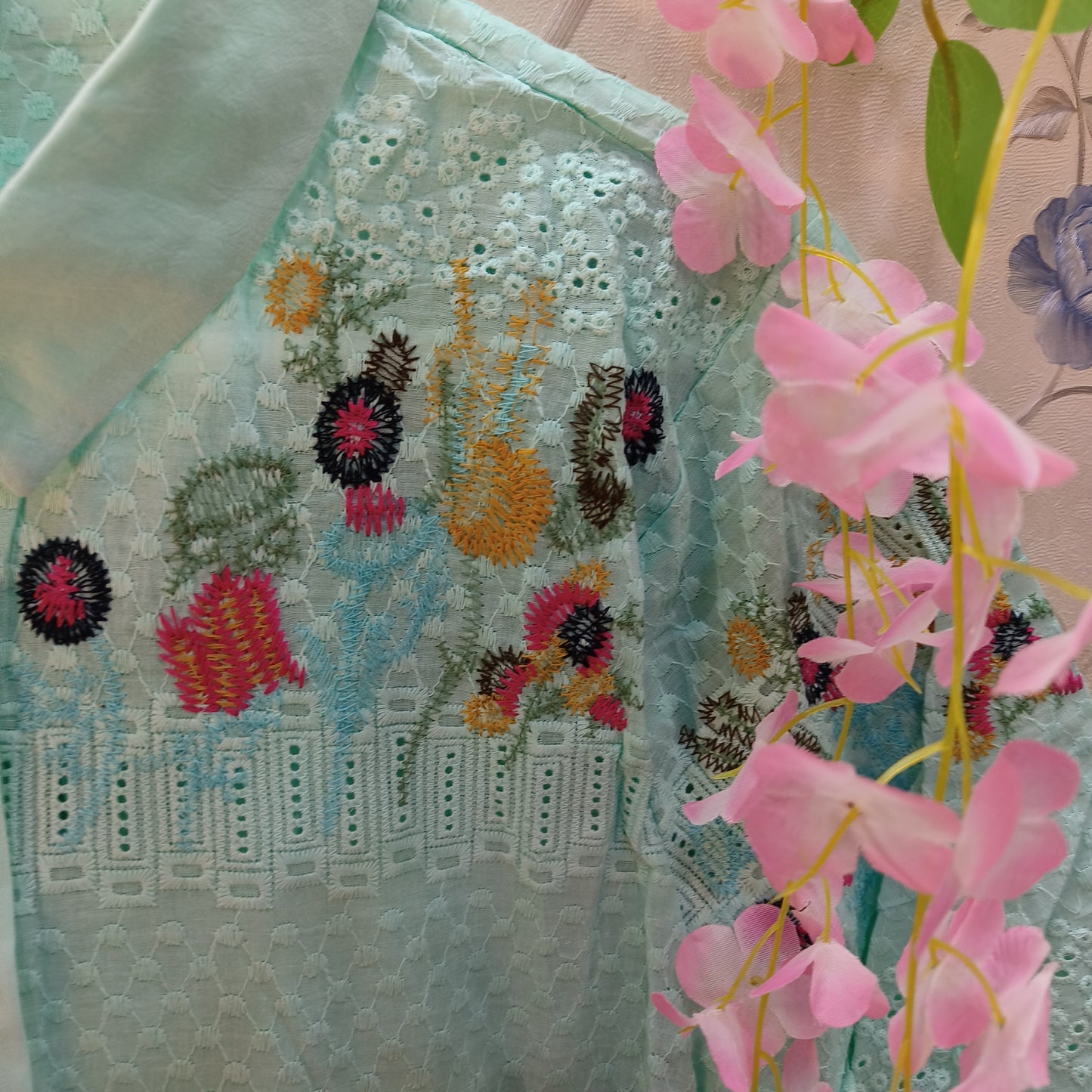 Sea Blue Threadwork stitch embroidery Long Shirt