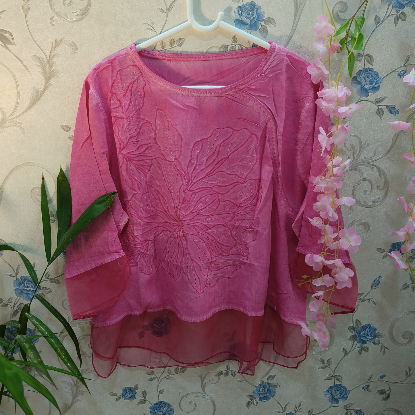 Cotton Flower Design Organza Top