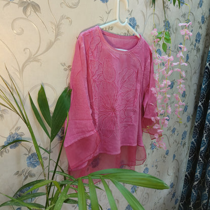 Cotton Flower Design Organza Top