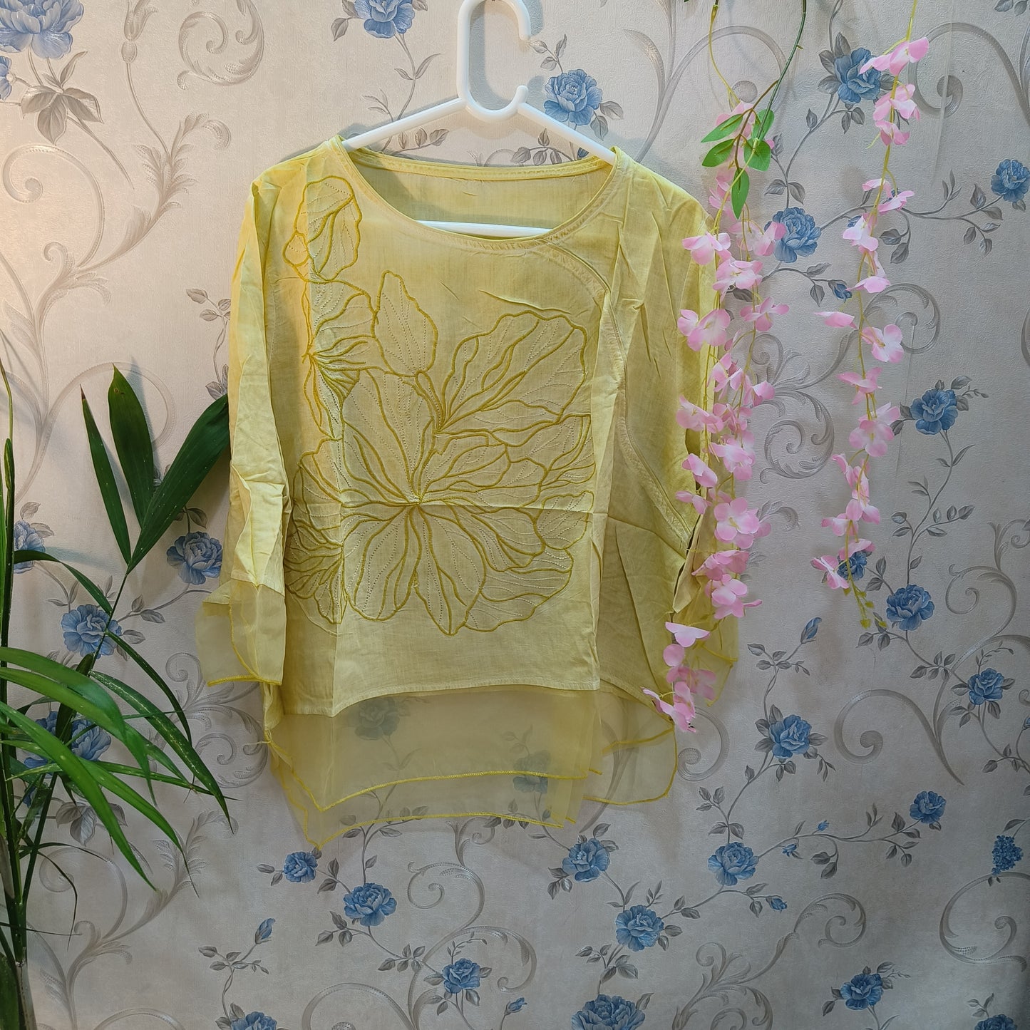 Cotton Flower Design Organza Top