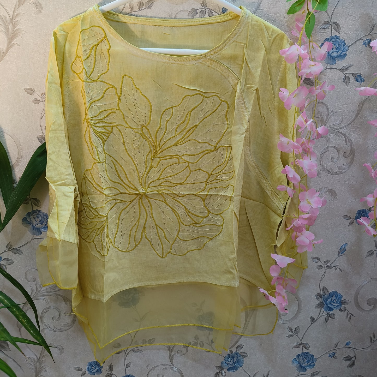 Cotton Flower Design Organza Top