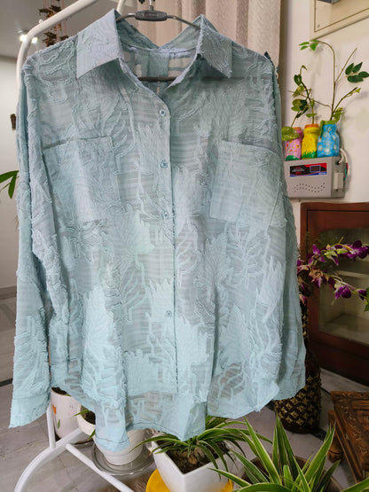 Chiknkari Ruffled Shadow work Organza Loose Shirt