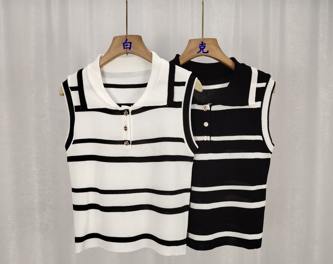 Warm Sleeveless Striped Sweater