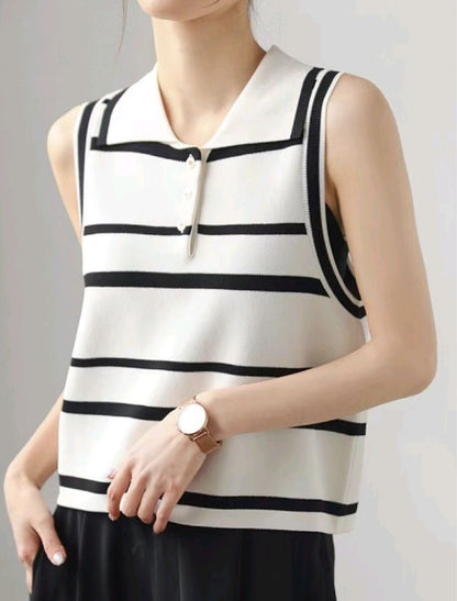 Warm Sleeveless Striped Sweater