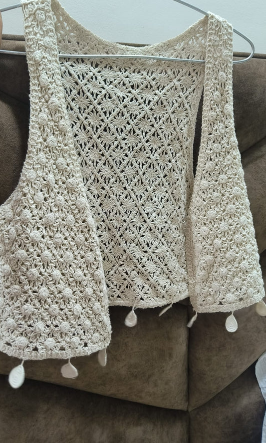 Off-White Crochet Kit Bohemian Half Shrug