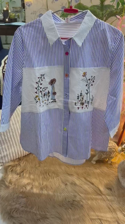 Cotton Striped Embroidered Designer Shirt