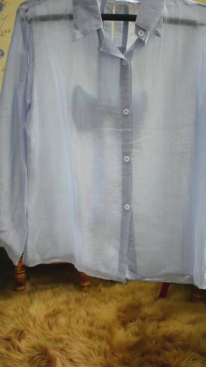 Airy Crinkled Cotton Back Bow Shirt with Inner