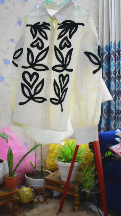 Crochet embroidered Shiny cotton Co-ord Set