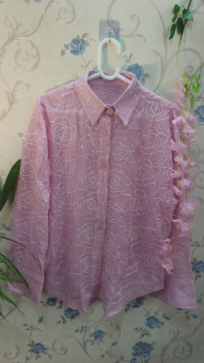 Rose Threadwork Stitch Embroidery Shirt