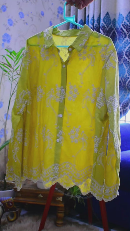 Flower Embroidered Cutwork Shirt