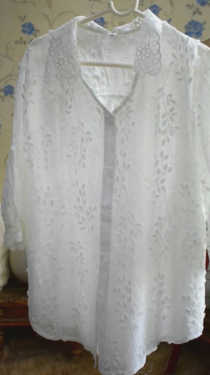 Threadwork Lace Embroidered Cotton Shirt
