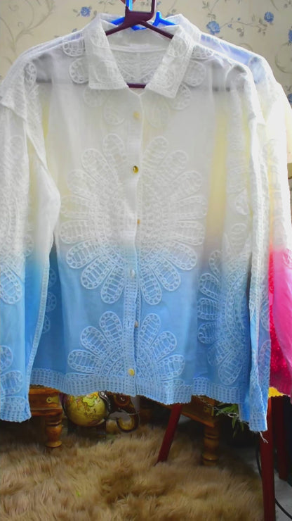 Gradient Chikankari Cotton Shirt