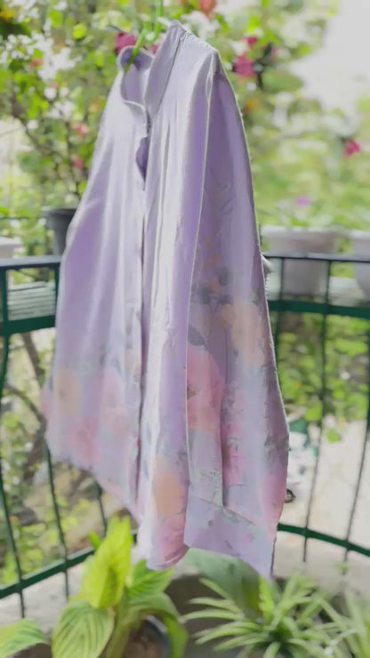 Flower Printed Chinese Collar Shirt