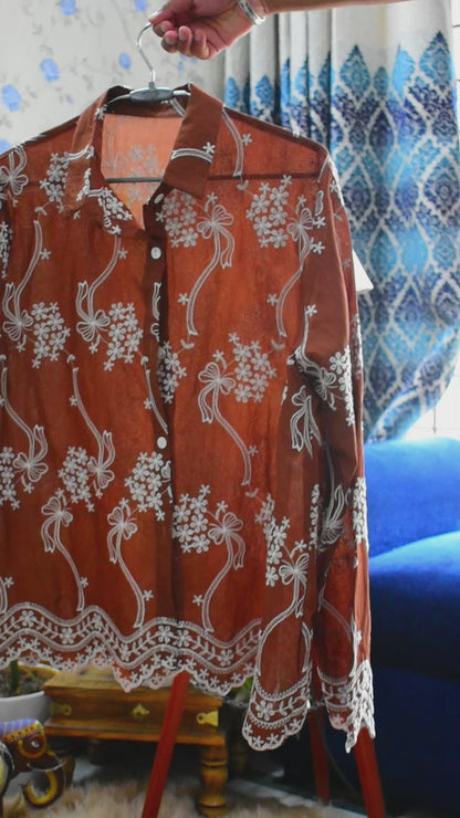 Flower Embroidered Cutwork Shirt