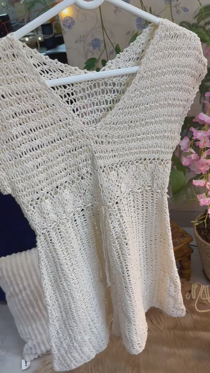 Off White Short Crochet Sun Dress