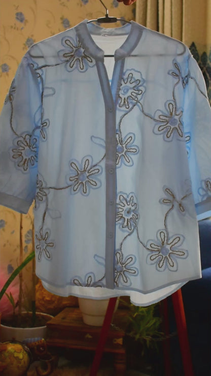 Thread embroidered Pure Cotton Chinese collar Shirt