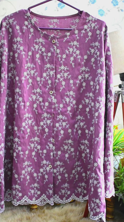 Fully Embroidered Buttoned Cutwork Top