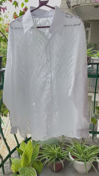 Chiknkari Ruffled Shadow work Organza Loose Shirt