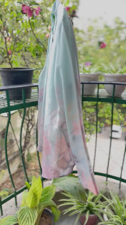 Flower Printed Chinese Collar Shirt