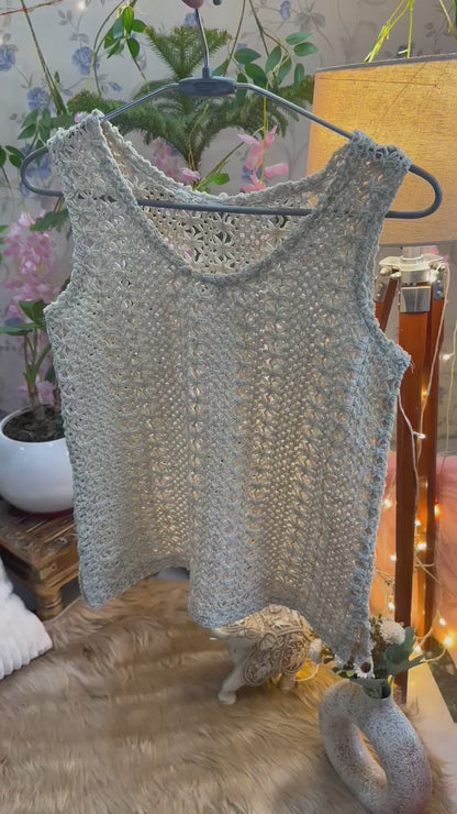 Crochet All Day Beige Flower Design Sleeveless Long Top