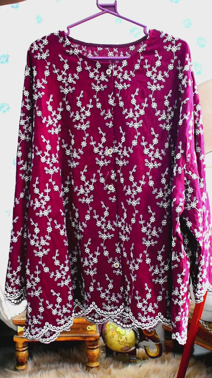 Fully Embroidered Buttoned Cutwork Top