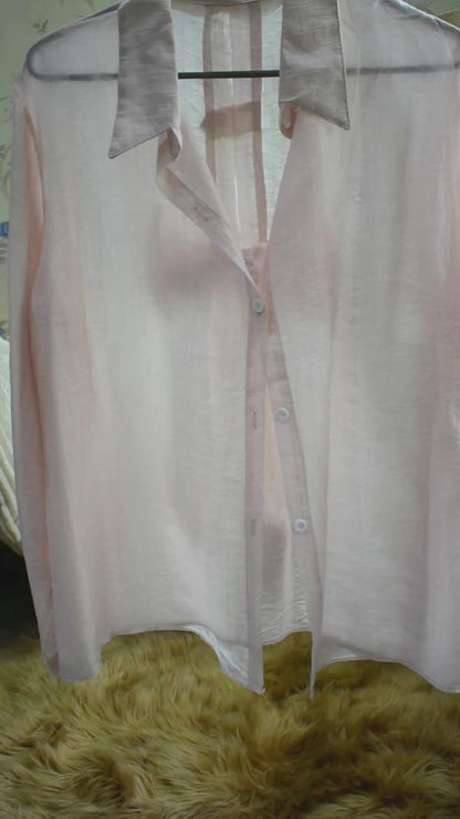 Airy Crinkled Cotton Back Bow Shirt with Inner