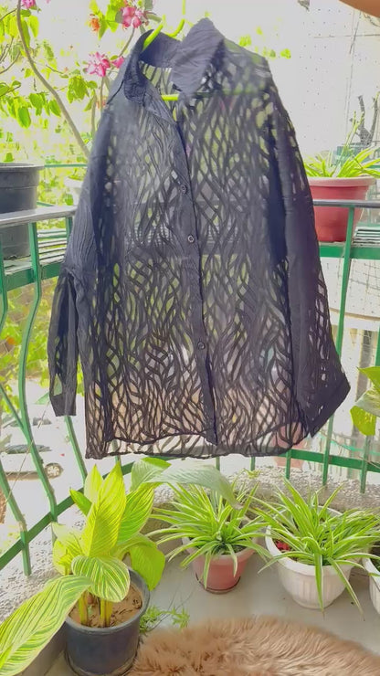 Chiknkari Ruffled Shadow work Organza Loose Shirt