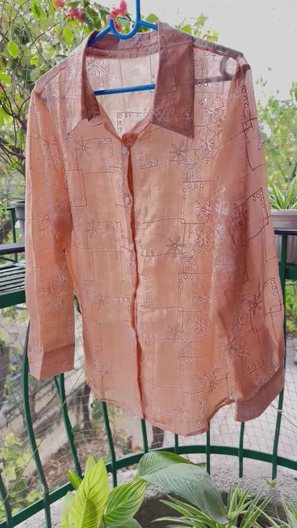 Eyelet Sciffli Embroidered Shiny Organza Block Shirt