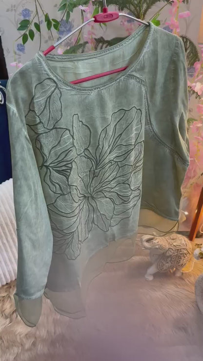 Cotton Flower Design Organza Top