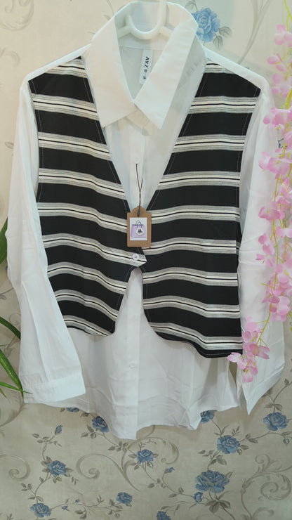 Half jacket White-Black striped attached Designer Shirt