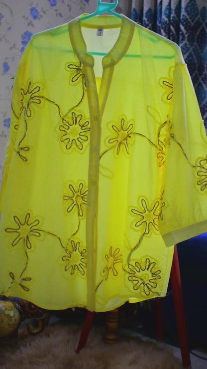 Thread embroidered Pure Cotton Chinese collar Shirt