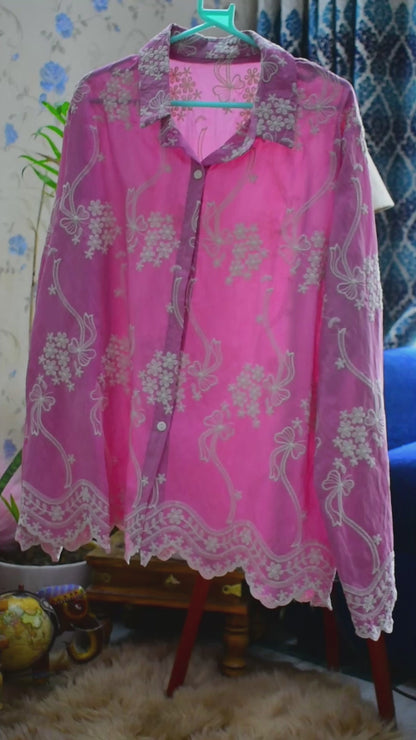 Flower Embroidered Cutwork Shirt