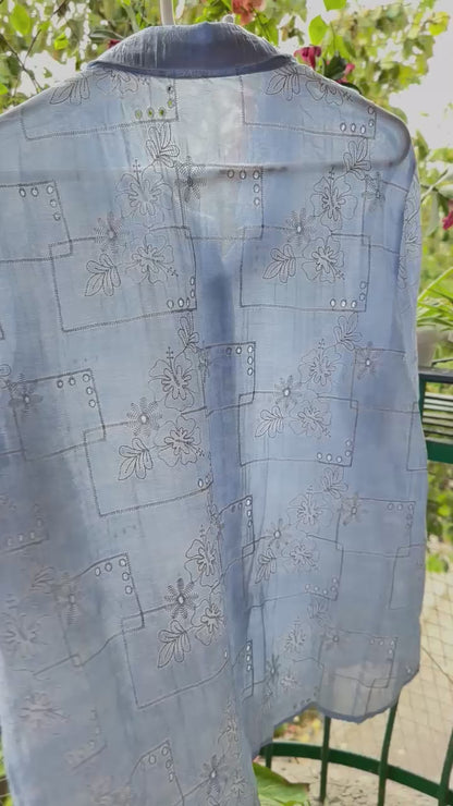 Eyelet Sciffli Embroidered Shiny Organza Block Shirt