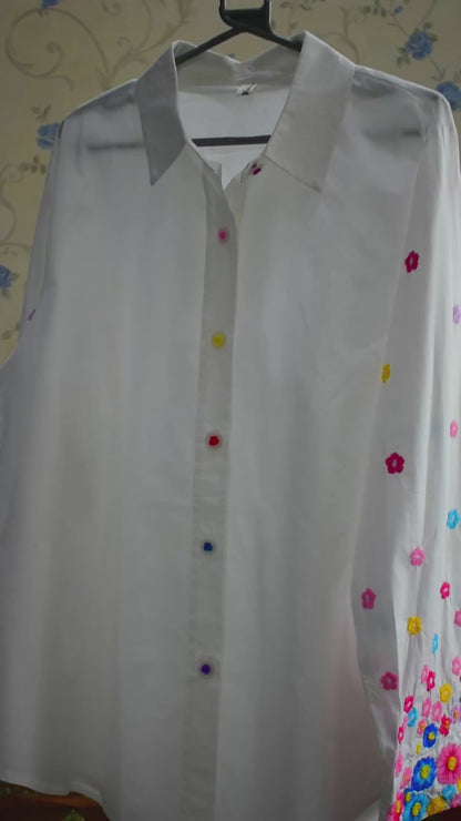 Sleeve flower embroidered Solid Shirt
